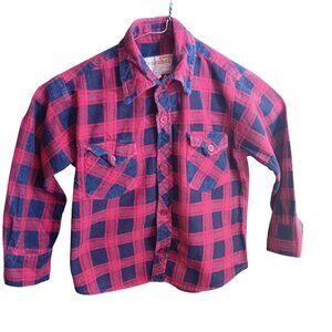Boys 7 Vintage 70's Skater Plaid Button-Up Flannel Shirt - Buttery Grunge Logger